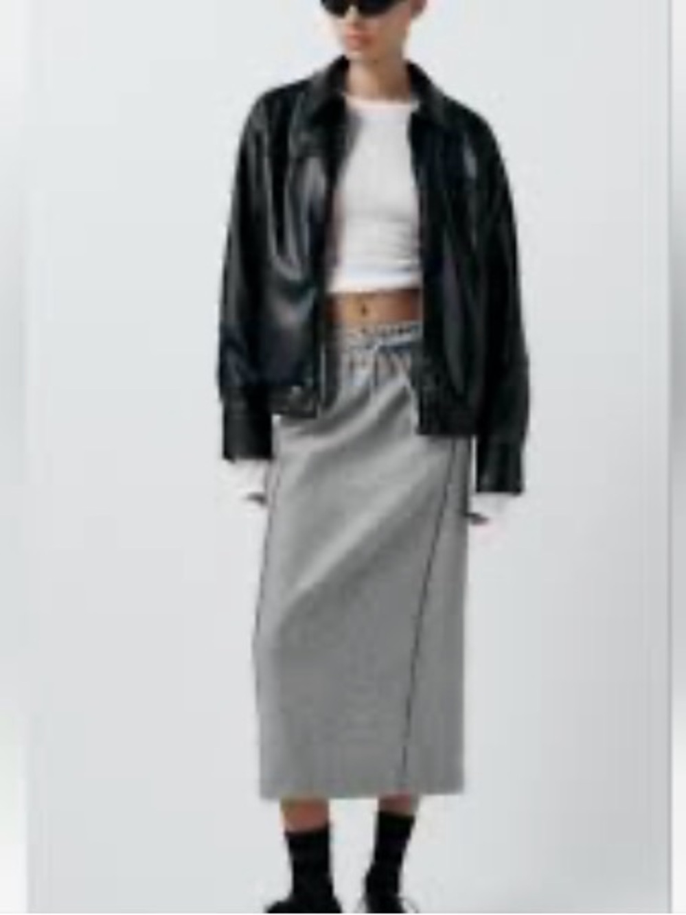 Zara Gray Midi Skirt with Clean Straight Cut